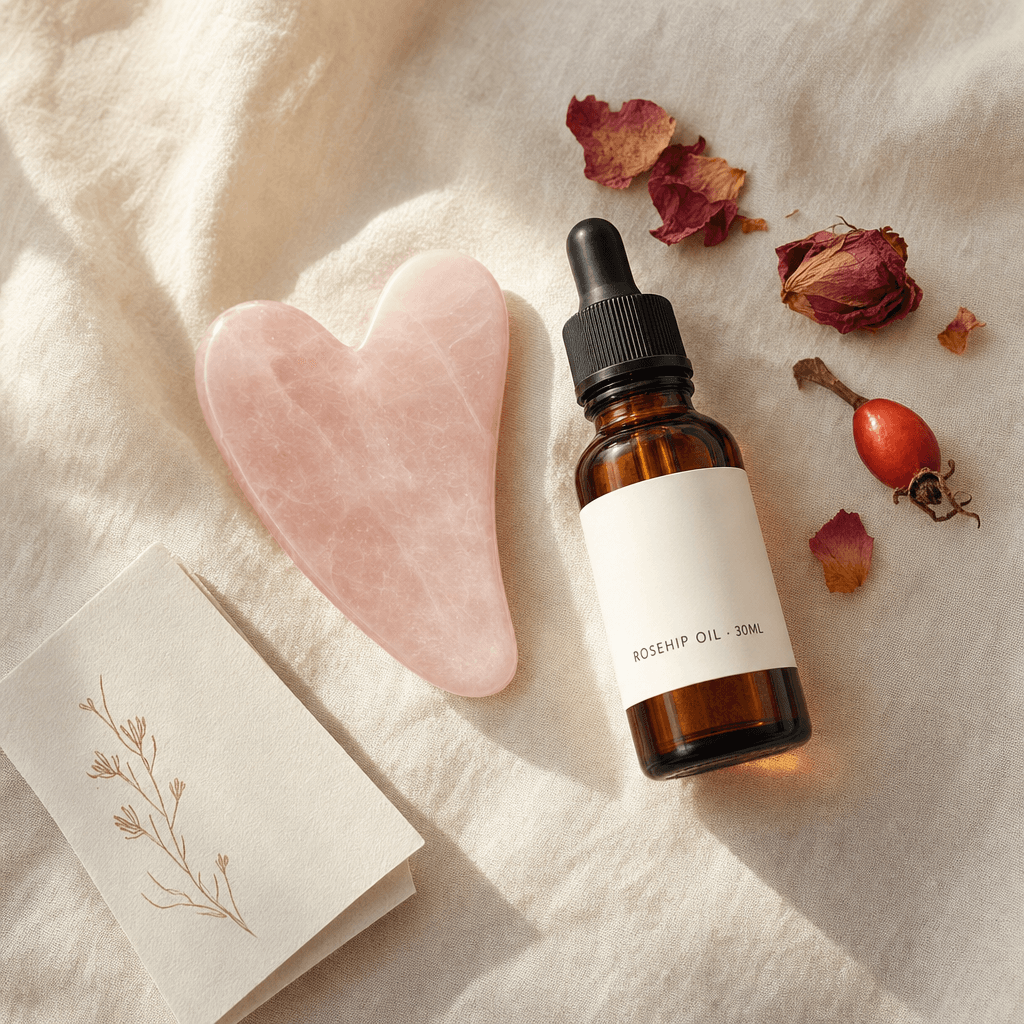 The Glow-Up Ritual Set — Rose Quartz Gua Sha + Organic Rosehip Oil